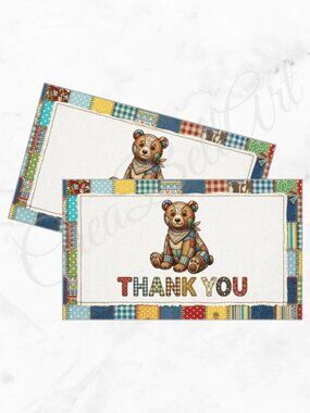 60 Patchwork Cards Bear Design Thank You Cards